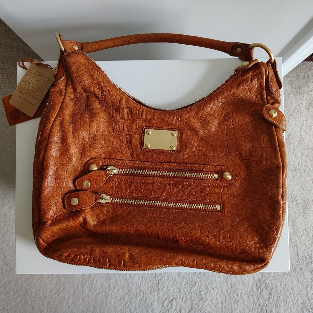 Linea Pelle Burnt Orange Textured Leather Shoulder Bag